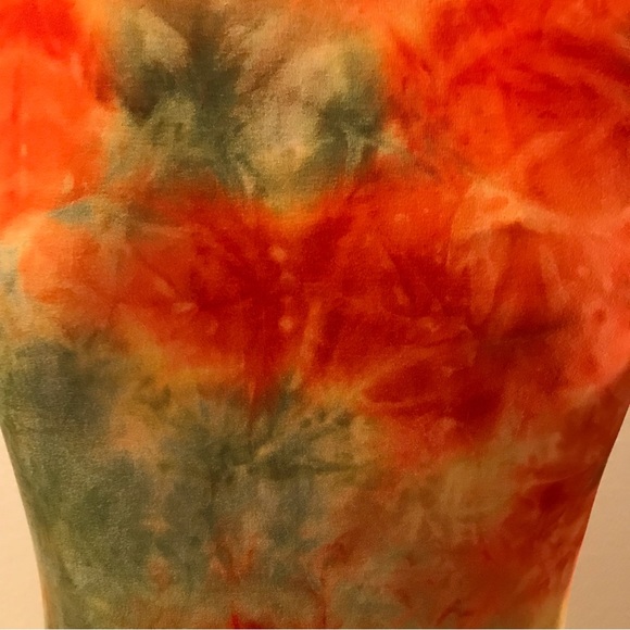 Tie Dye Bodycon Mini Dress NEW Juniors Large Orange Green Yellow Short Sleeve - Picture 10 of 12